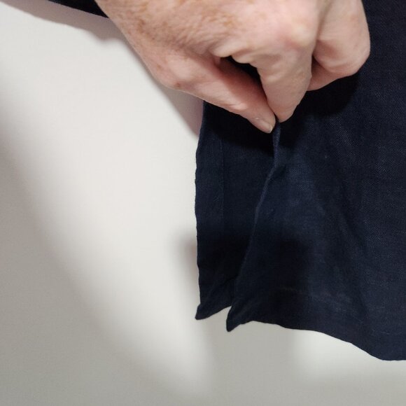 Amanda Smith Navy Blue V-Neck 3/4 Sleeve 100% Linen Blouse Top Tunic Large - Picture 5 of 7